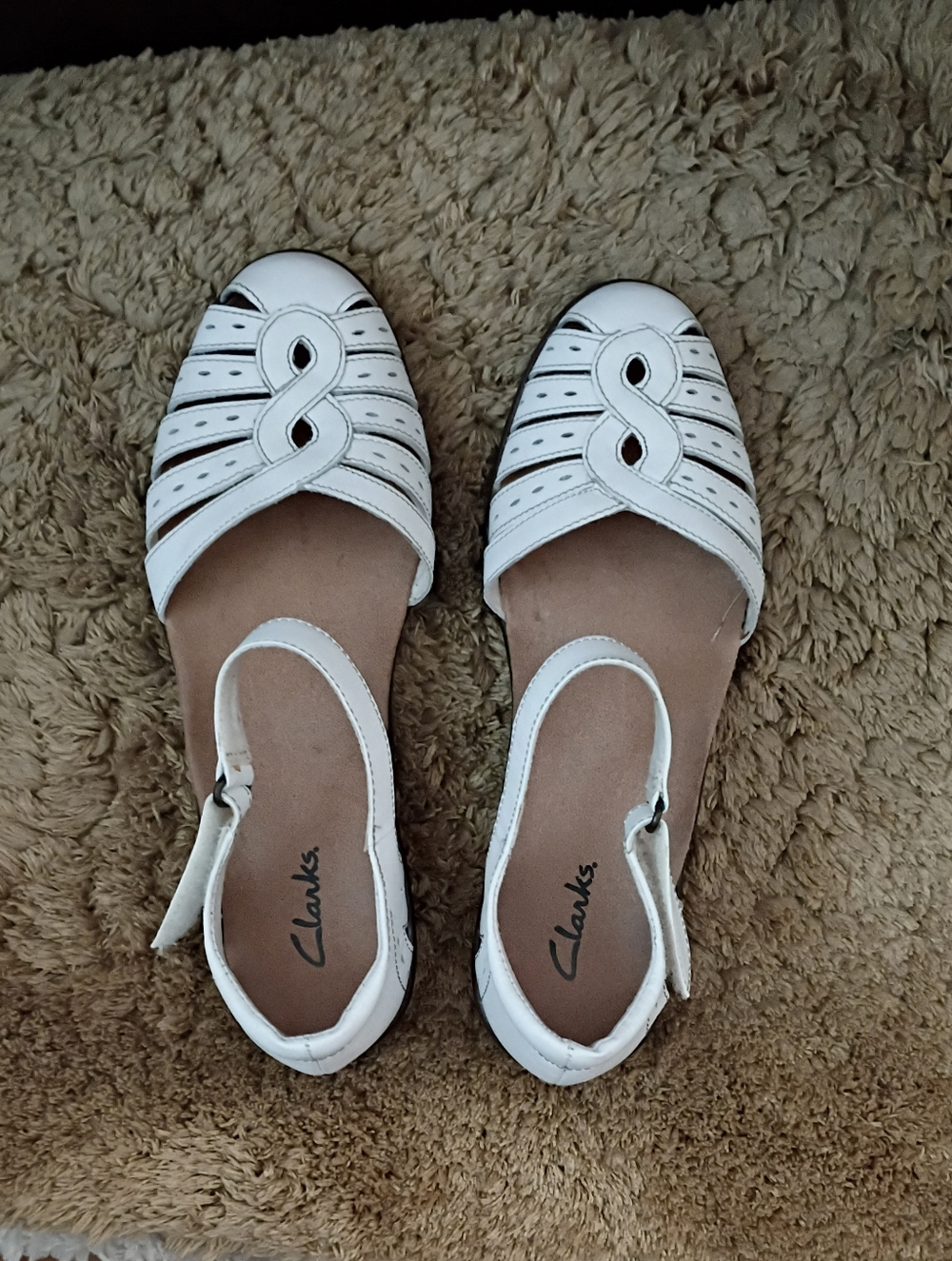 Clarks White Perforated Slingback Flats Size 7 Medium
